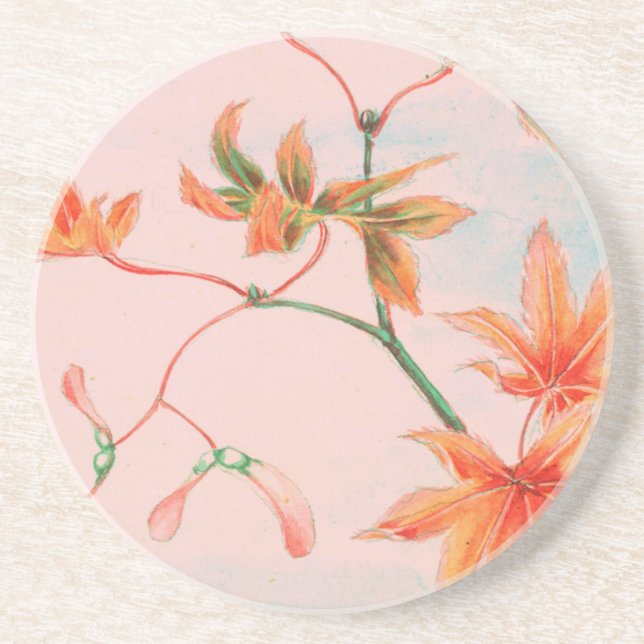 Vintage Japanese Maple Leaves Coaster (Front)