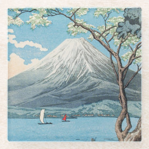 Vintage Japanese Mount Fuji and Lake Yamanaka Art Glass Coaster