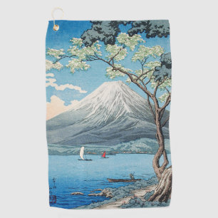 Vintage Japanese Mount Fuji and Lake Yamanaka Art Golf Towel