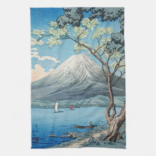 Vintage Japanese Mount Fuji and Lake Yamanaka Art Kitchen Towel