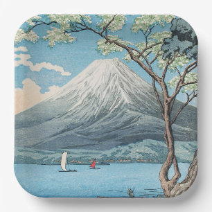 Vintage Japanese Mount Fuji and Lake Yamanaka Art Paper Plate