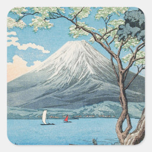 Vintage Japanese Mount Fuji and Lake Yamanaka Art Square Sticker