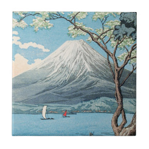 Vintage Japanese Mount Fuji and Lake Yamanaka Art Tile