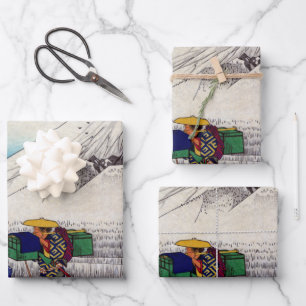 Vintage Japanese Mount Fuji Woodblock Print Wrapping Paper Sheet