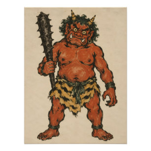 Vintage Japanese Oni Folklore Art Poster