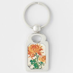 Vintage Japanese Painting of Chrysanthemums Keychain