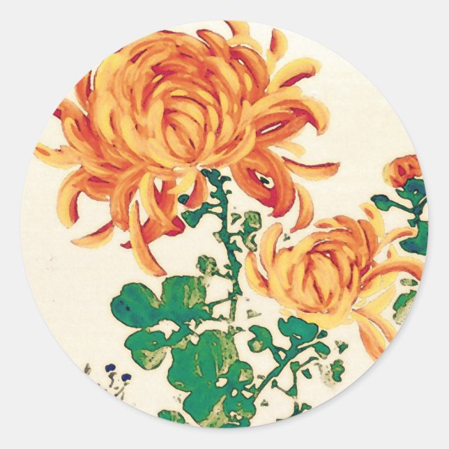 Vintage Japanese Painting of Chrysanthemums Sticker (Front)
