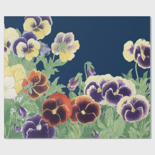 Vintage Japanese Pansy Flower Ukiyo-e Botanical Wrapping Paper