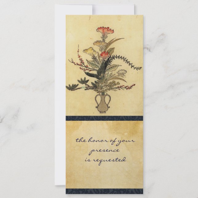 Vintage Japanese Parchment Tall Wedding Invitation (Front)