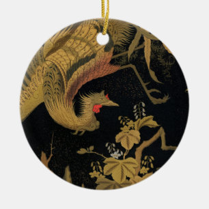 Vintage Japanese Phoenix Gold Black Bird Ceramic Ornament