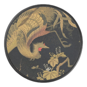 Vintage Japanese Phoenix Gold Black Bird Hockey Puck
