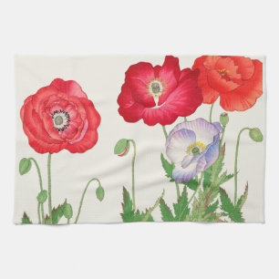 Vintage Japanese Poppy Botanical Art 1917 Kitchen Towel