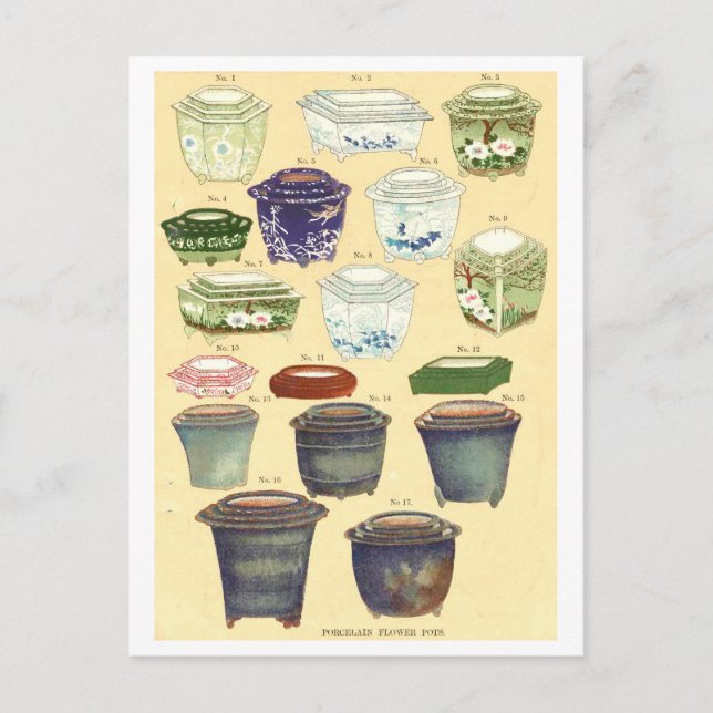 Vintage Japanese Porcelain Flower Pots Postcard (Front)