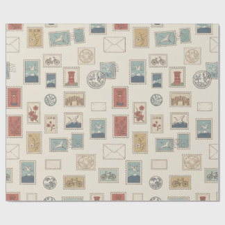 Vintage Japanese Postage Stamps Wrapping Paper