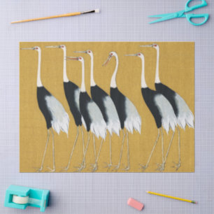 Vintage Japanese Red Crowned Crane Gold Art Tissue Paper