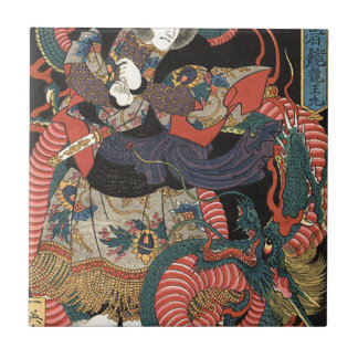 Vintage Japanese Red Dragon Tile