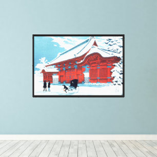 Vintage Japanese Red Gate in Winter Snow Art Canvas Print
