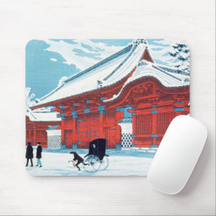 Vintage Japanese Red Gate in Winter Snow Art Mouse Pad