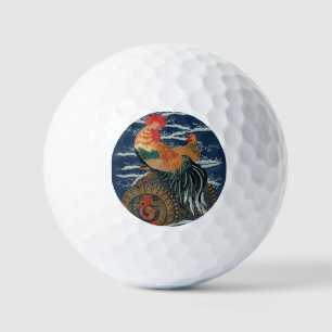 Vintage Japanese Rooster Hen Dragon Art Golf Balls