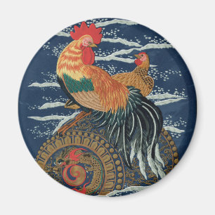 Vintage Japanese Rooster Hen Dragon Art Magnet