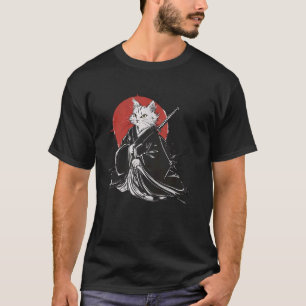 Vintage Japanese Samurai Cat Ukiyo-e Style Warrior T-Shirt