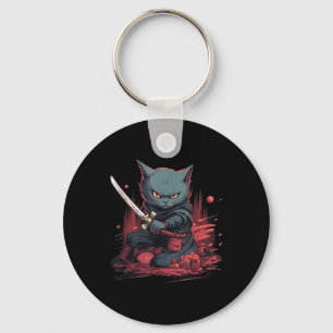 Vintage Japanese Samurai Ninja Cat Tattoo Kawaii  Keychain
