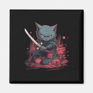 Vintage Japanese Samurai Ninja Cat Tattoo Kawaii Magnet