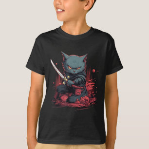 Vintage Japanese Samurai Ninja Cat Tattoo Kawaii  T-Shirt