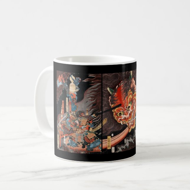 Vintage Japanese Samurai vs. Oni Coffee Mug (Front Left)