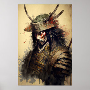 Vintage Japanese Samurai Warrior Art Print Poster