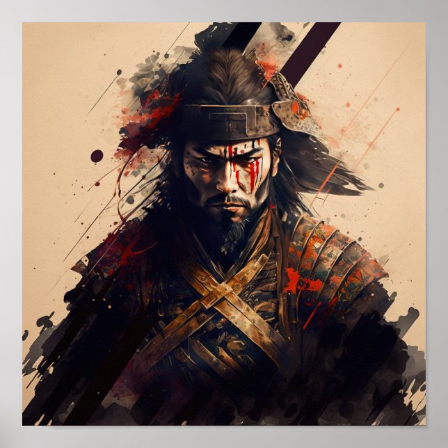 Vintage Japanese Samurai Warrior Art Print Poster (Front)