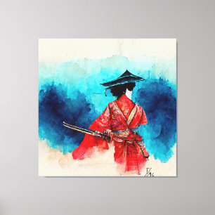 Vintage Japanese Samurai Warrior Stretched Canvas Print