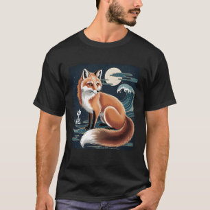 Vintage Japanese Scenery Kitsune Fox In The Moon N T-Shirt