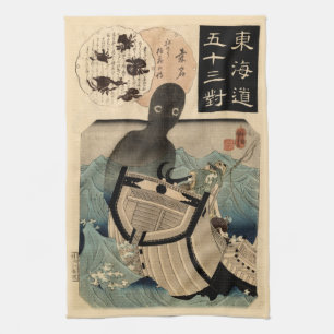 Vintage Japanese Sea Monster 海坊主, 国芳 Kitchen Towel