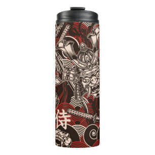 Vintage japanese seamless pattern with katana swor thermal tumbler