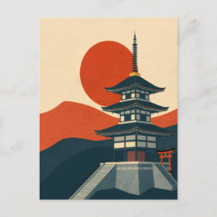 Vintage Japanese Shrine Pagoda Travel Postcard