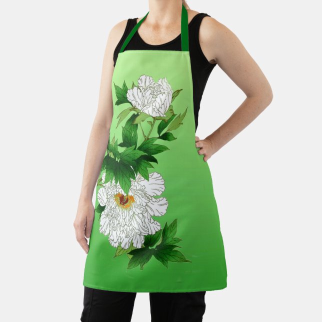 Vintage Japanese Sketch of Large White Peony Apron (Insitu)