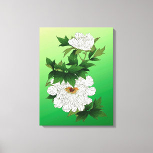 Vintage Japanese Sketch of Large White Peony Canvas Print
