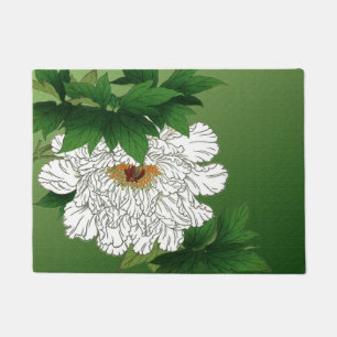 Vintage Japanese Sketch of Large White Peony Doormat