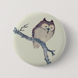 Vintage Japanese Sleeping Owl 2 Inch Round Button