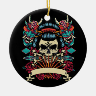 Vintage japanese tattoo style colourful template ceramic ornament