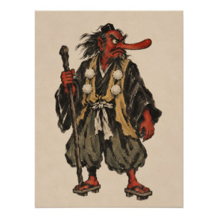 Vintage Japanese Tengu Folklore Art Poster