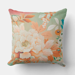 Vintage Japanese Textile, Floral Throw Pillow