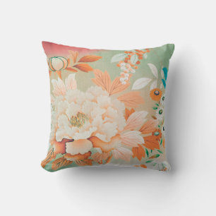 Vintage Japanese Textile, Floral Throw Pillow