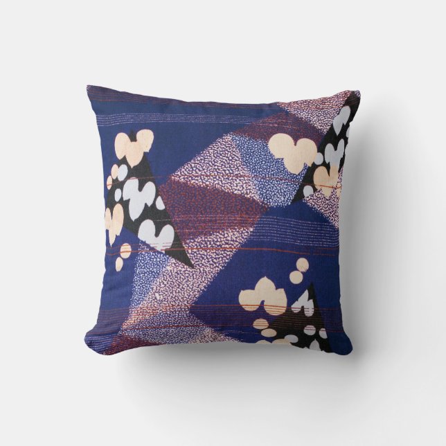 Vintage Japanese Textile, Leaf Pattern Throw Pillow (Front)