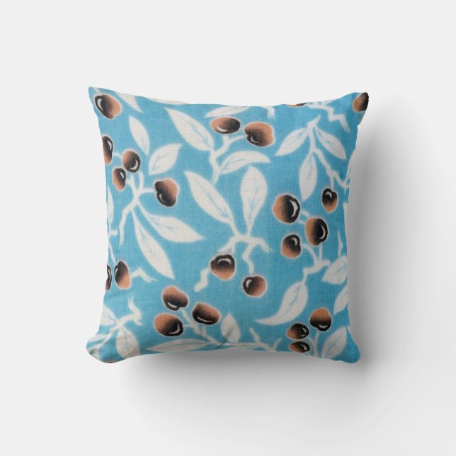 Vintage Japanese Textile, Nuts Pattern Throw Pillow (Front)