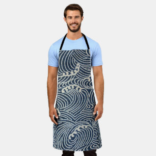 Vintage Japanese Textile, Wave Pattern Apron