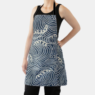 Vintage Japanese Textile, Wave Pattern Apron