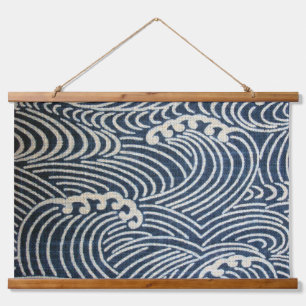 Vintage Japanese Textile, Wave Pattern Hanging Tapestry