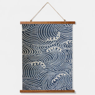 Vintage Japanese Textile, Wave Pattern Hanging Tapestry